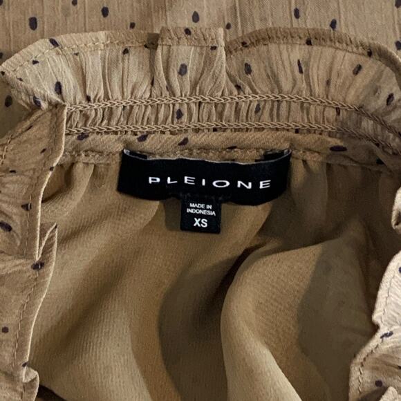 Pleione Blouse Womens XS Extra Small Brown Polka Dot Ruffle Collar Keyhole Lined - Picture 6 of 11